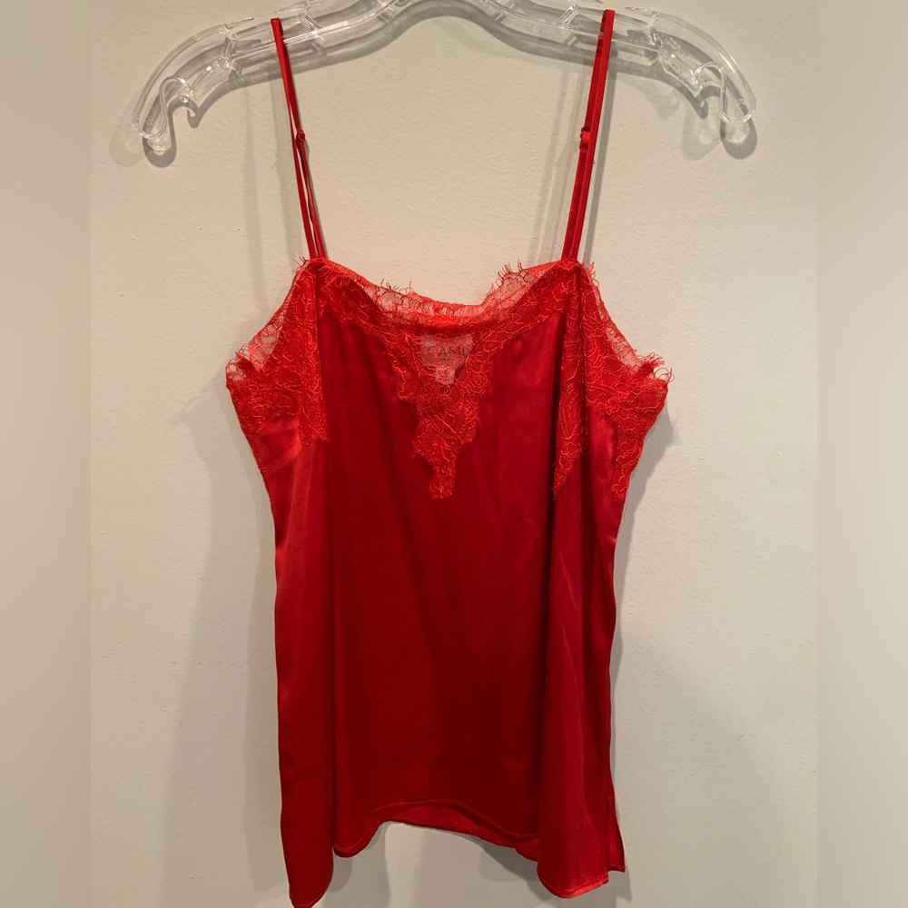 Cami NYC Red Lace Trim Silk Camisole
